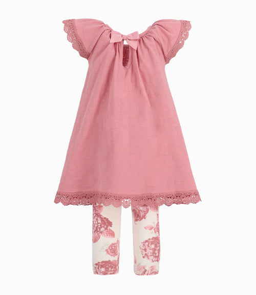 Conjunto Bebé De Vestido Y Calzas 3 meses / Palo Rosa
