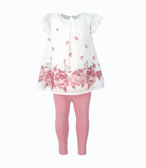 Conjunto bebé niña con vuelo 3 meses / Palo Rosa