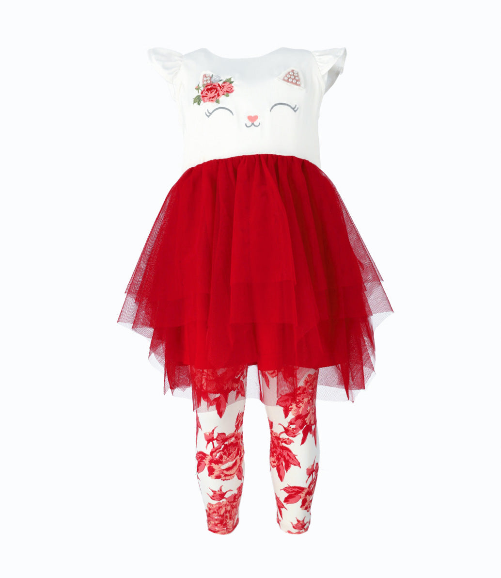 Conjunto bebé niña con gato - 3 meses / Rojo