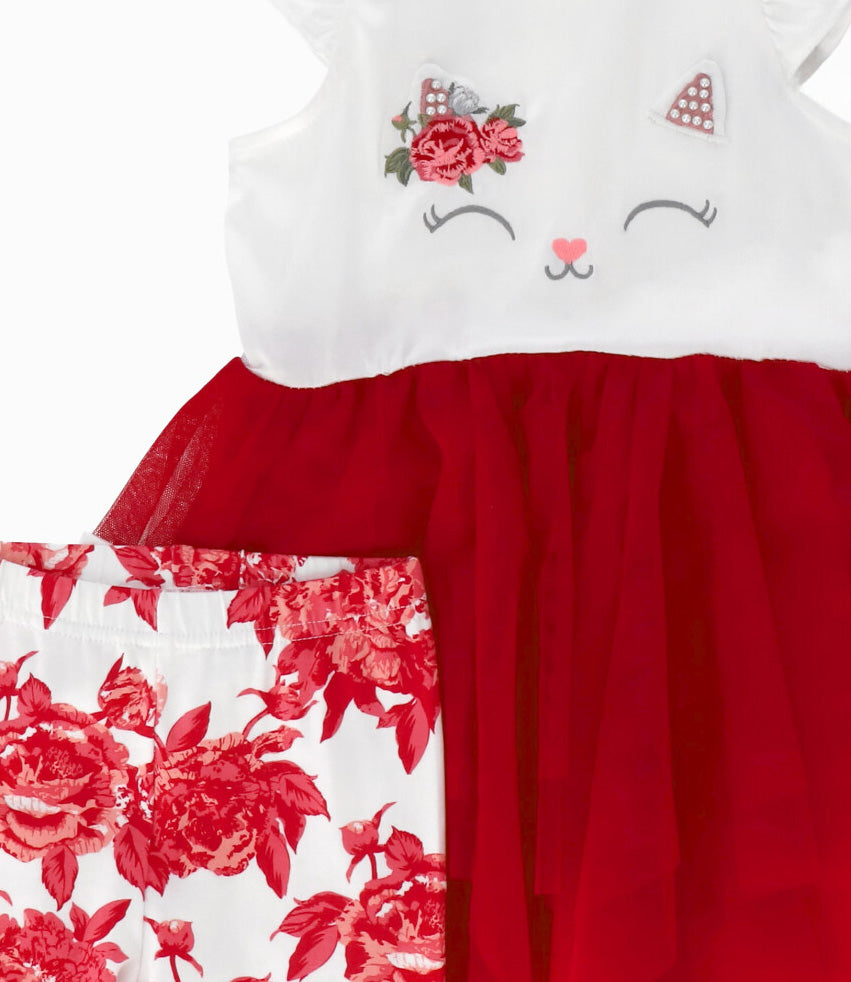 Conjunto bebé niña con gato 3 meses / Rojo