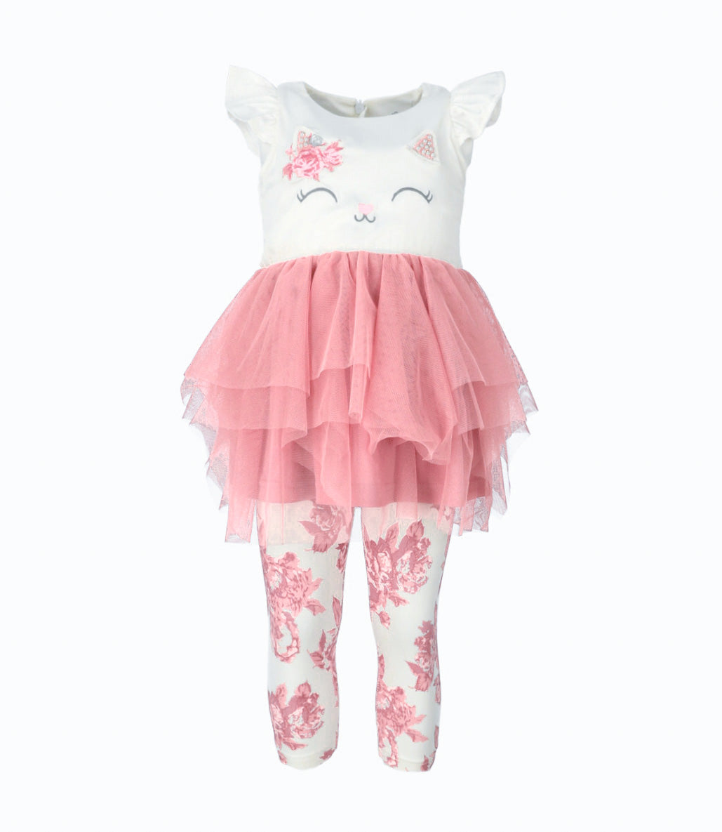 Conjunto bebé niña con gato - 3 meses / Palo Rosa