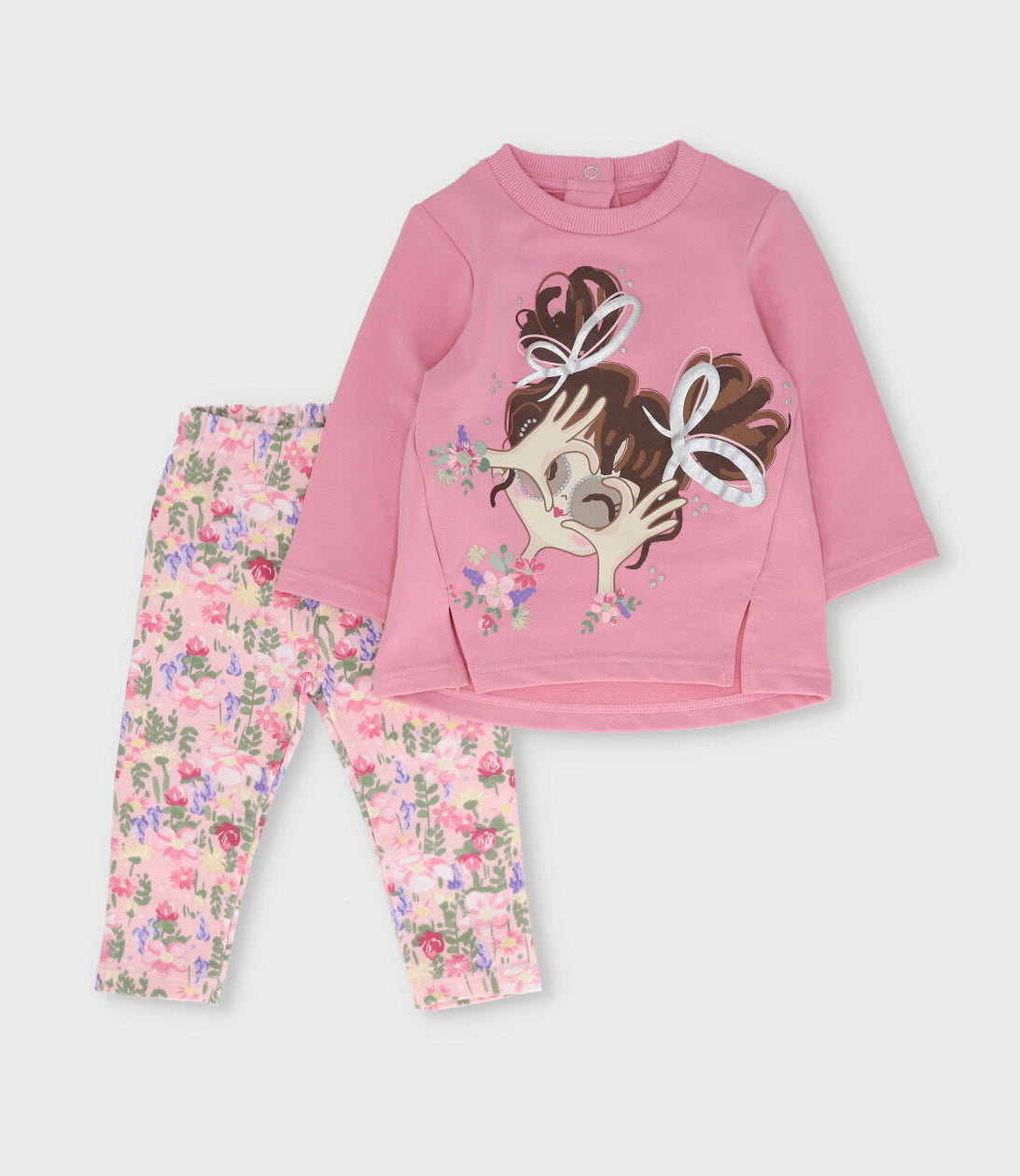 Conjunto bebé con estampado y flores 3 meses / Coral