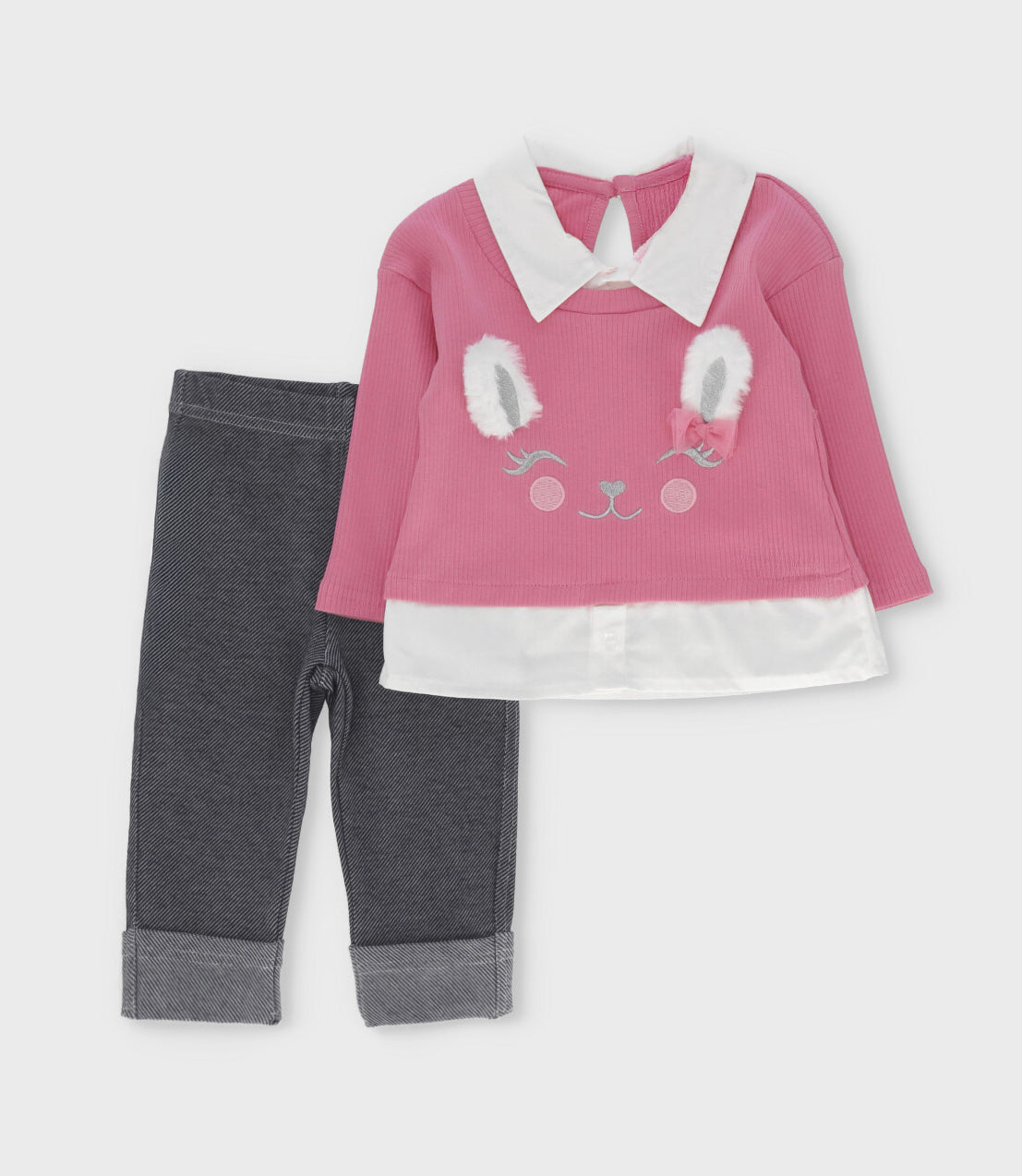 Conjunto bebé con conejo 3 meses / Coral