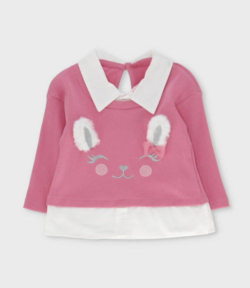 Conjunto bebé con conejo 3 meses / Coral
