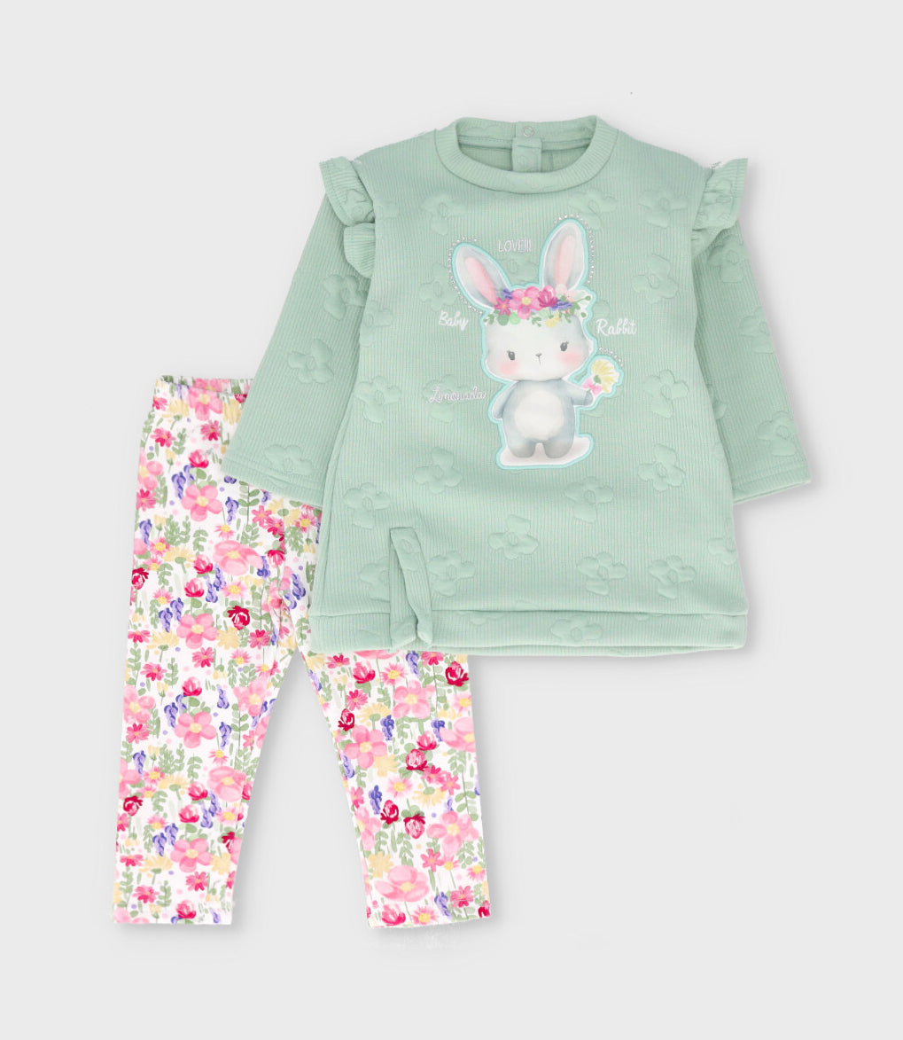 Conjunto bebé acanalado 3 meses / Verde