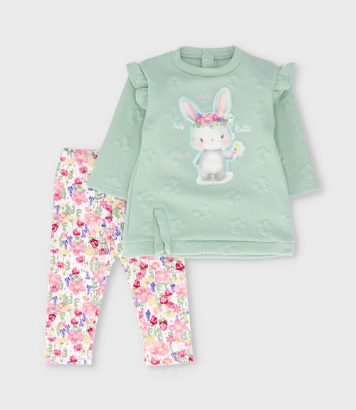 Conjunto bebé acanalado 3 meses / Verde