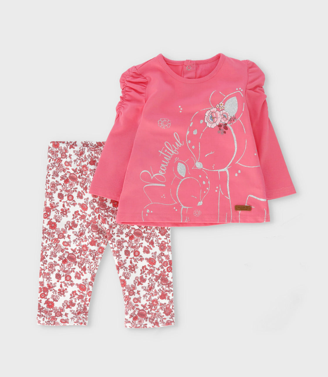 Conjunto bebé con flores 3 meses / Coral
