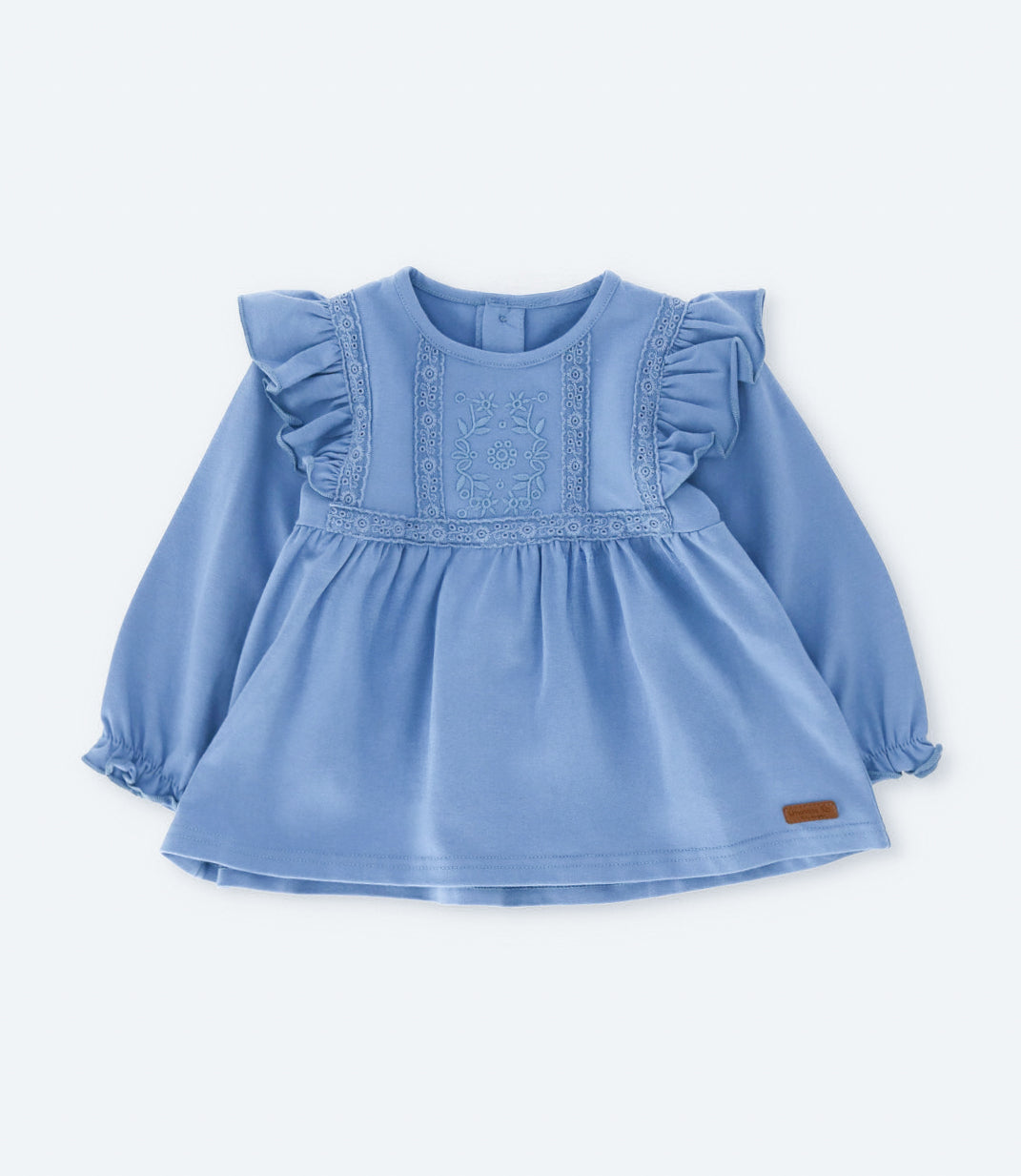 Conjunto bebé con vuelos bordados 3 meses / Celeste