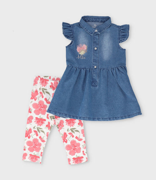 Conjunto bebé con flores 3 meses / Celeste