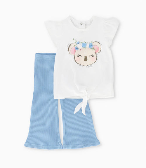 Conjunto bebé con koala y nudo 3 meses / Celeste