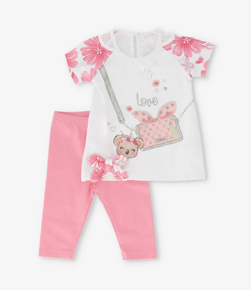 Conjunto bebé con flores y koala 3 meses / Burdeo