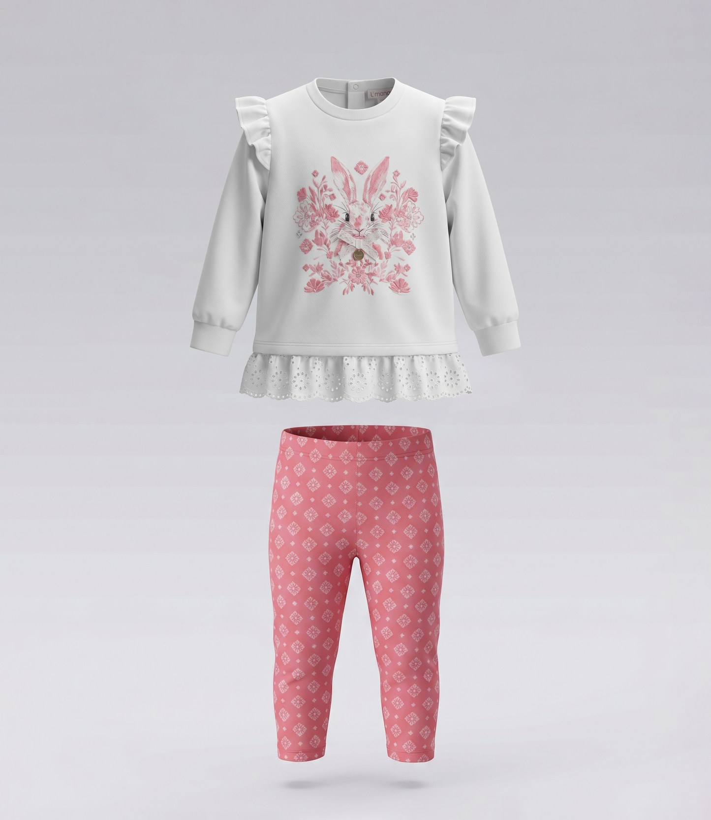 Conjunto bebé con conejo 3 meses / Crudo