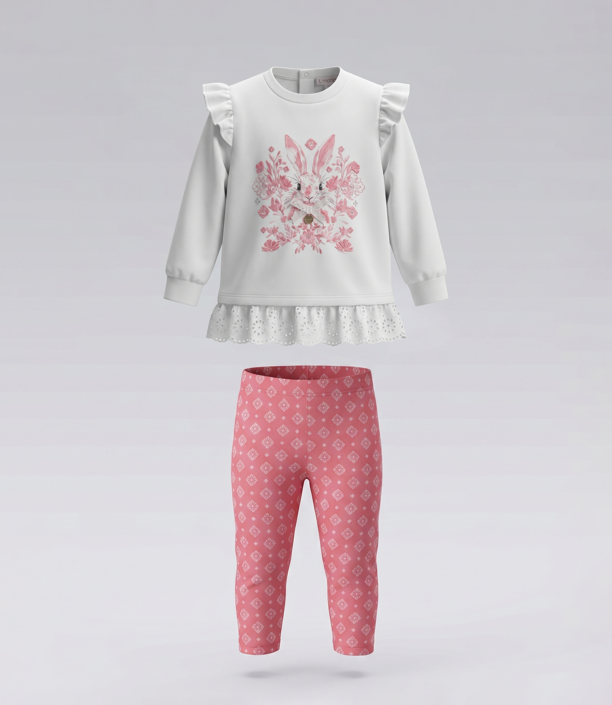 Conjunto bebé con conejo 3 meses / Crudo