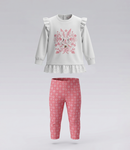 Conjunto bebé con conejo 3 meses / Crudo