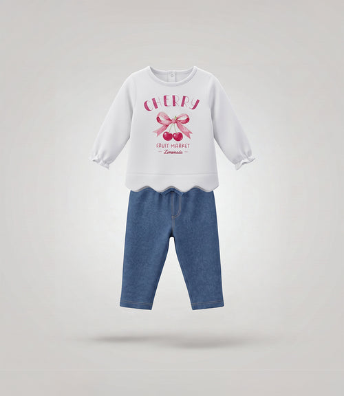 Conjunto bebé con cherry 3 meses / Crudo