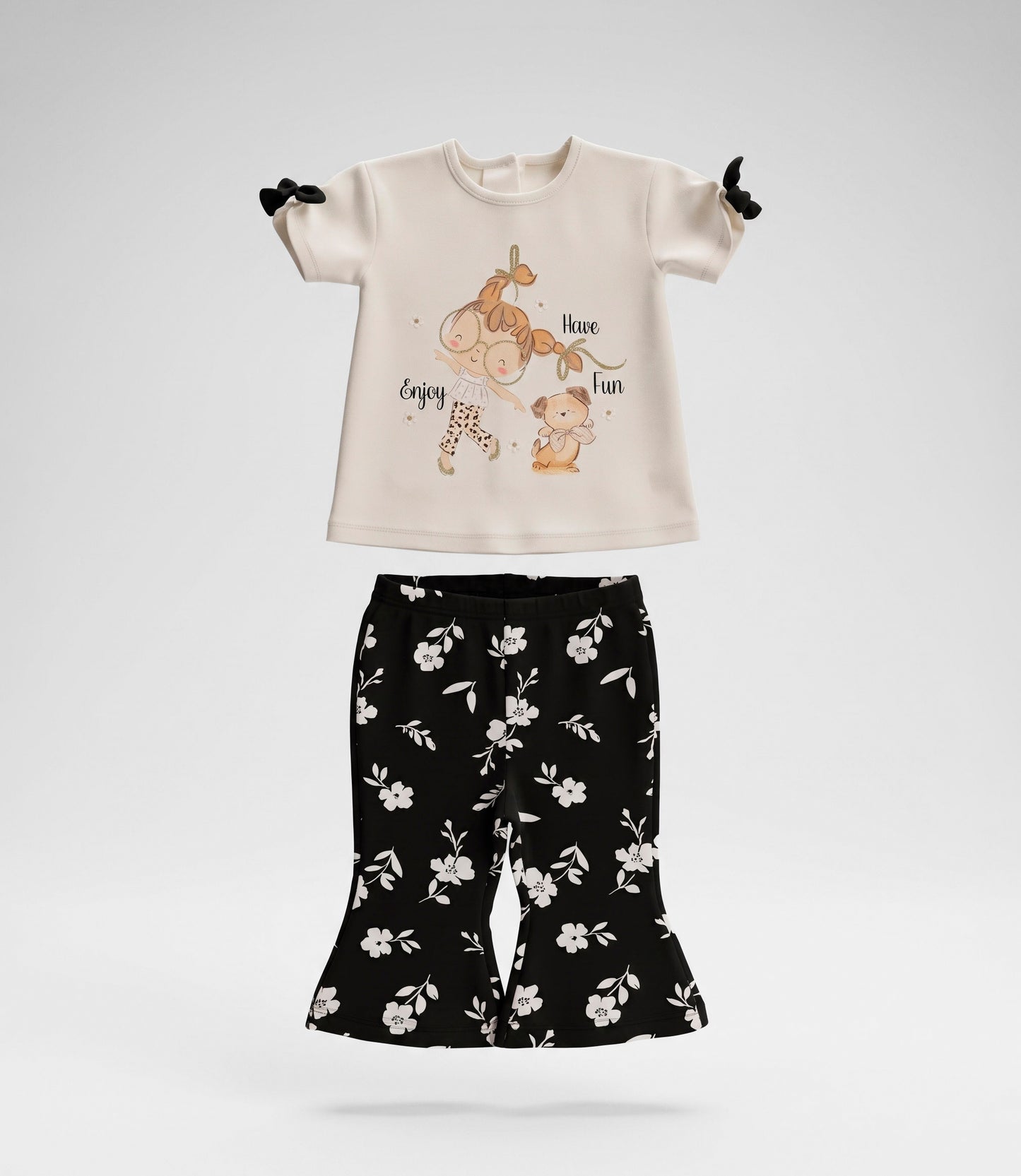 Conjunto bebé con flores 3 meses / Negro