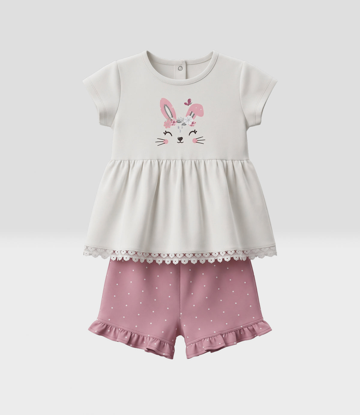 Conjunto bebé con conejo 3 meses / Rosado