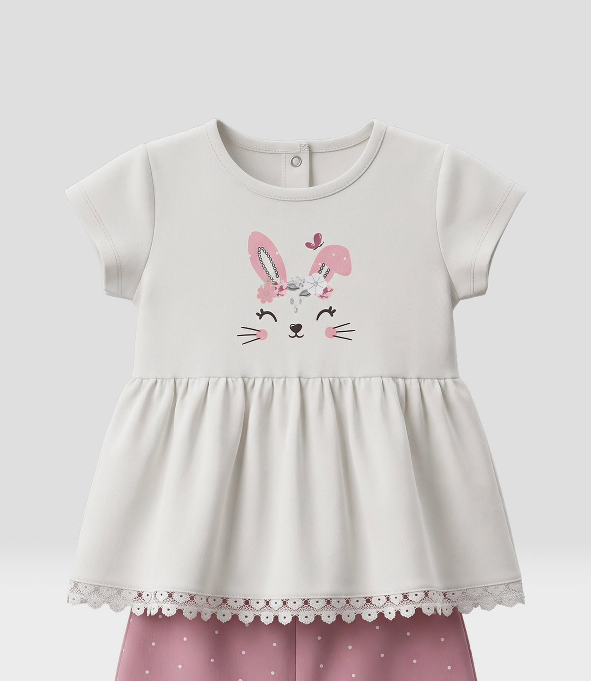 Conjunto bebé con conejo 3 meses / Rosado