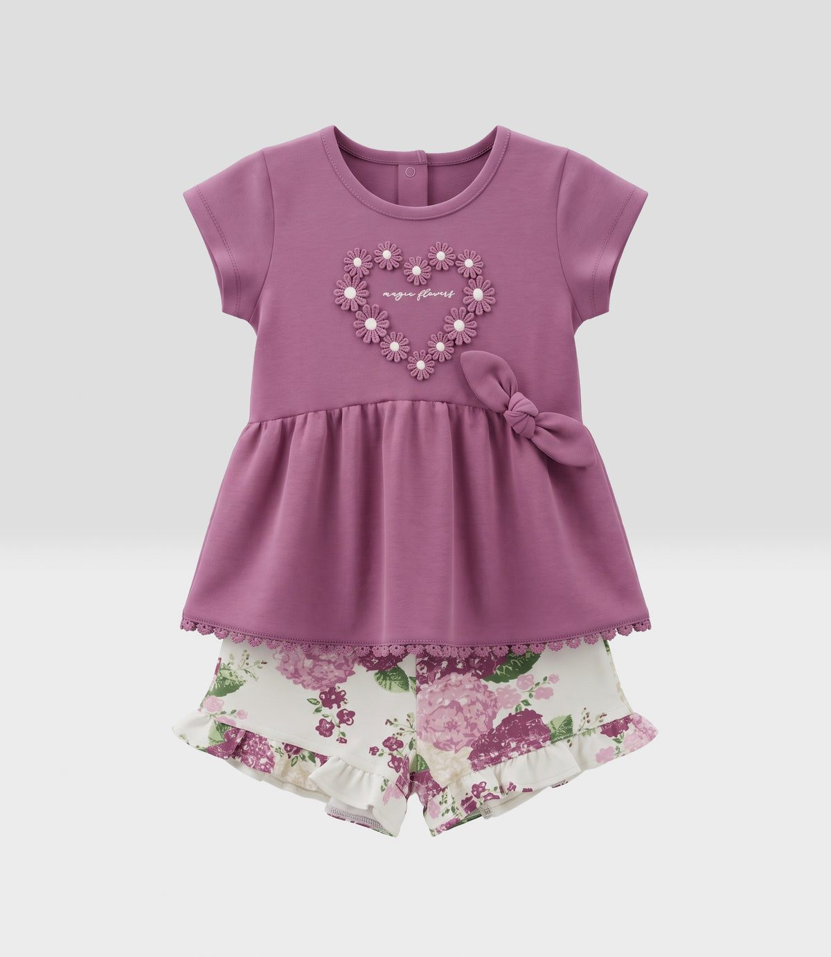 Conjunto bebé con flores 3 meses / Burdeo