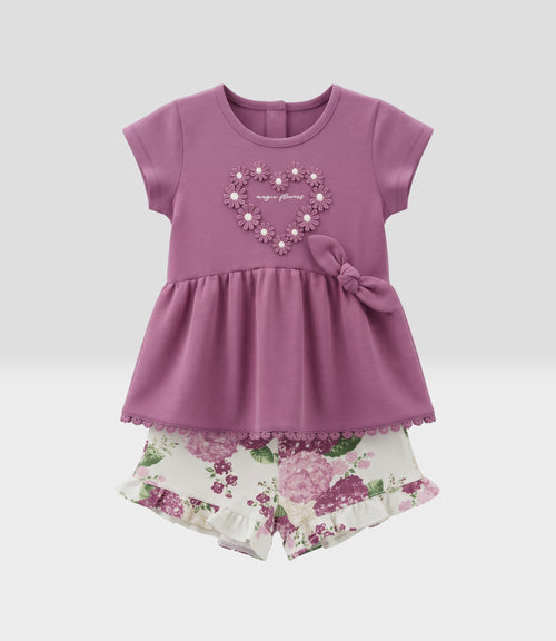 Conjunto bebé con flores 3 meses / Burdeo