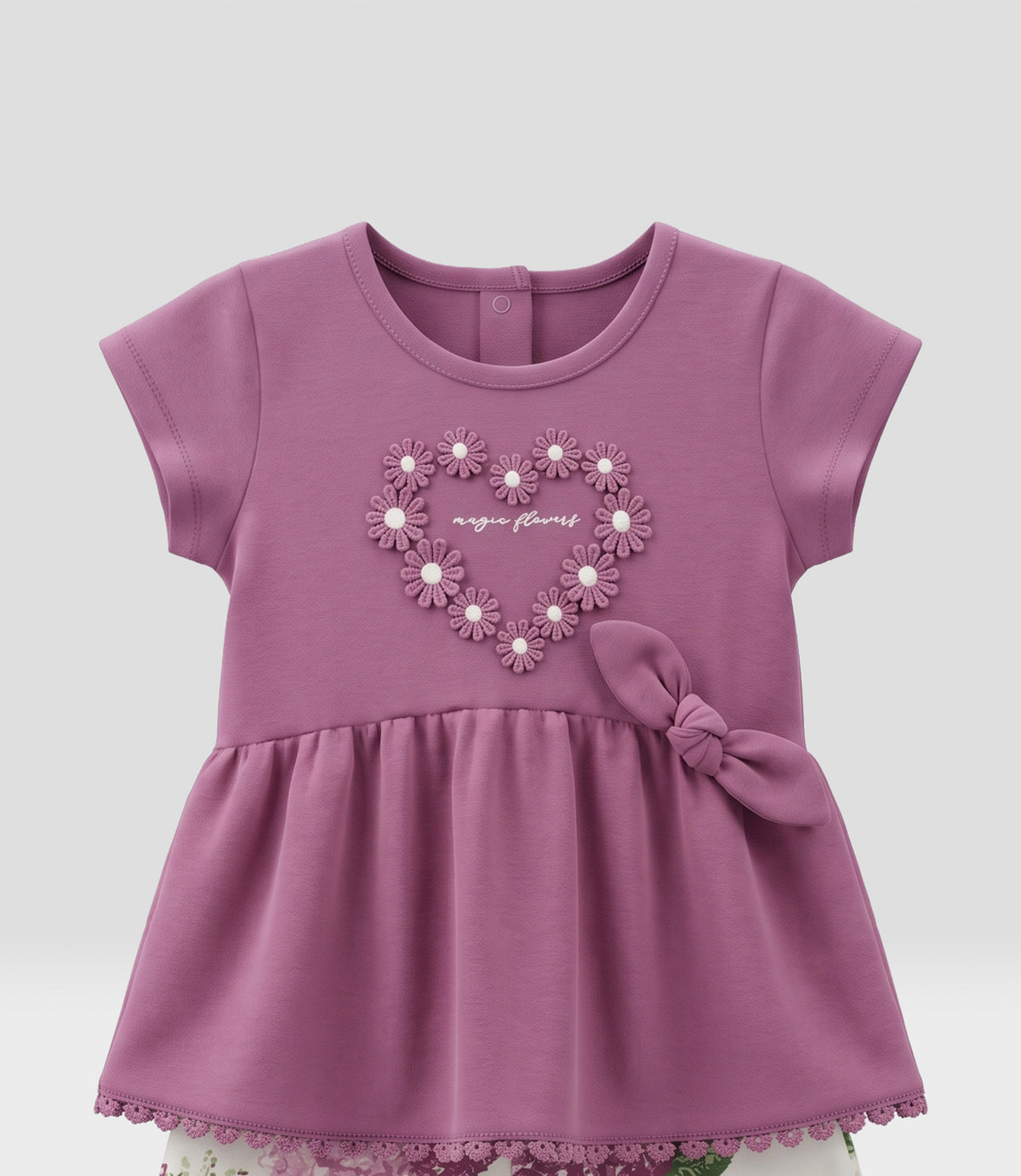 Conjunto bebé con flores 3 meses / Burdeo