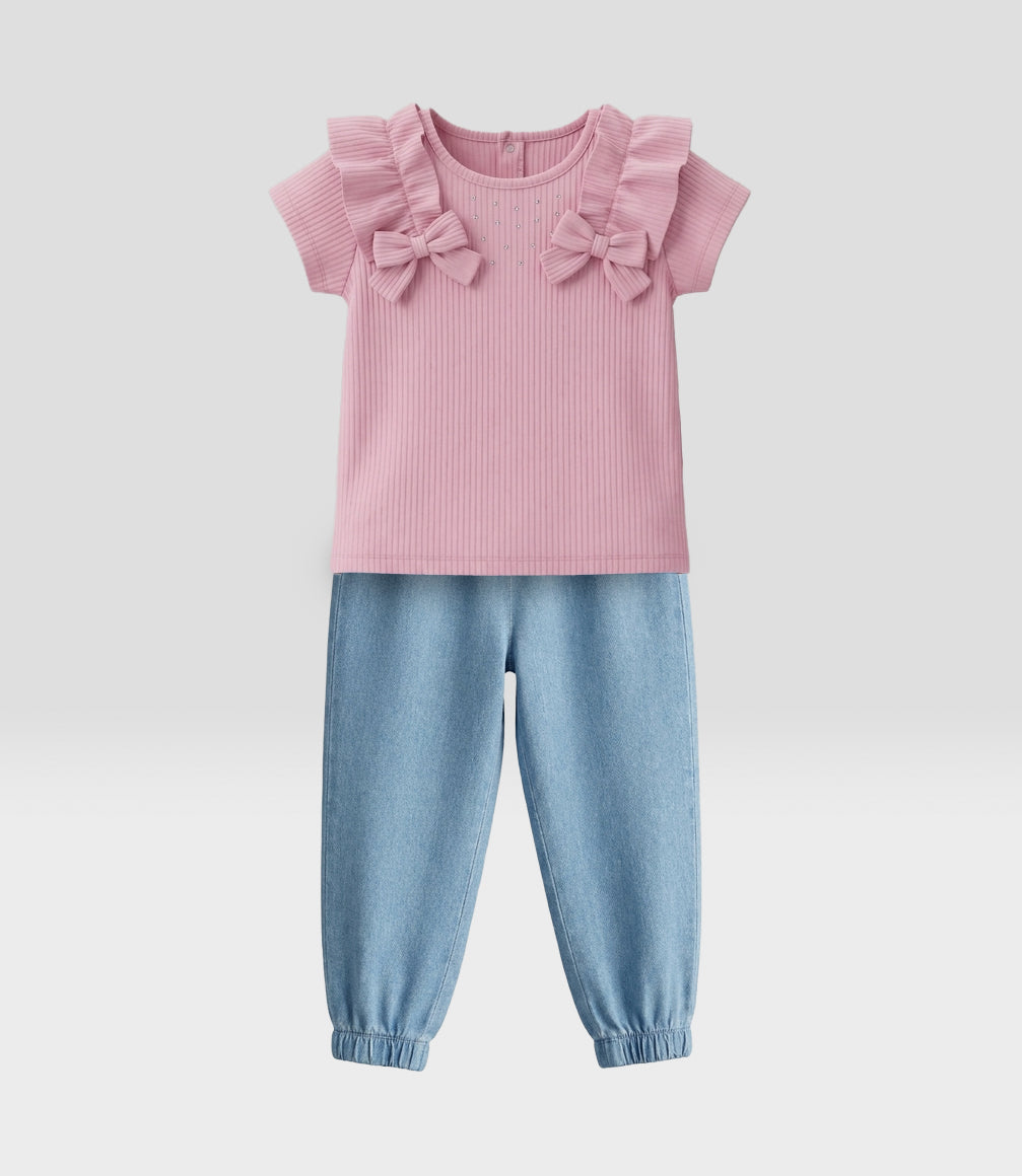 Conjunto bebé de denim 3 meses / Rosado