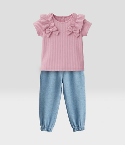 Conjunto bebé de denim 3 meses / Rosado