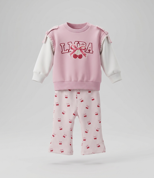 Conjunto bebé con cherry 3 meses / Rosado
