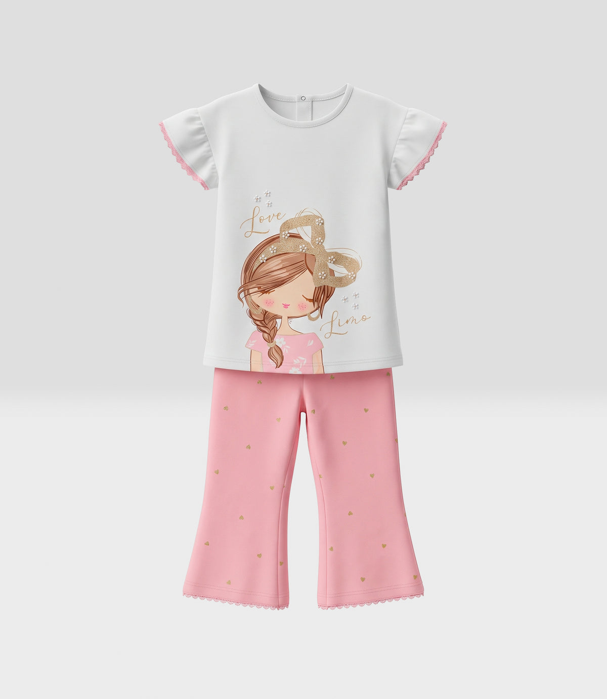 Conjunto bebé con corazones 3 meses / Coral
