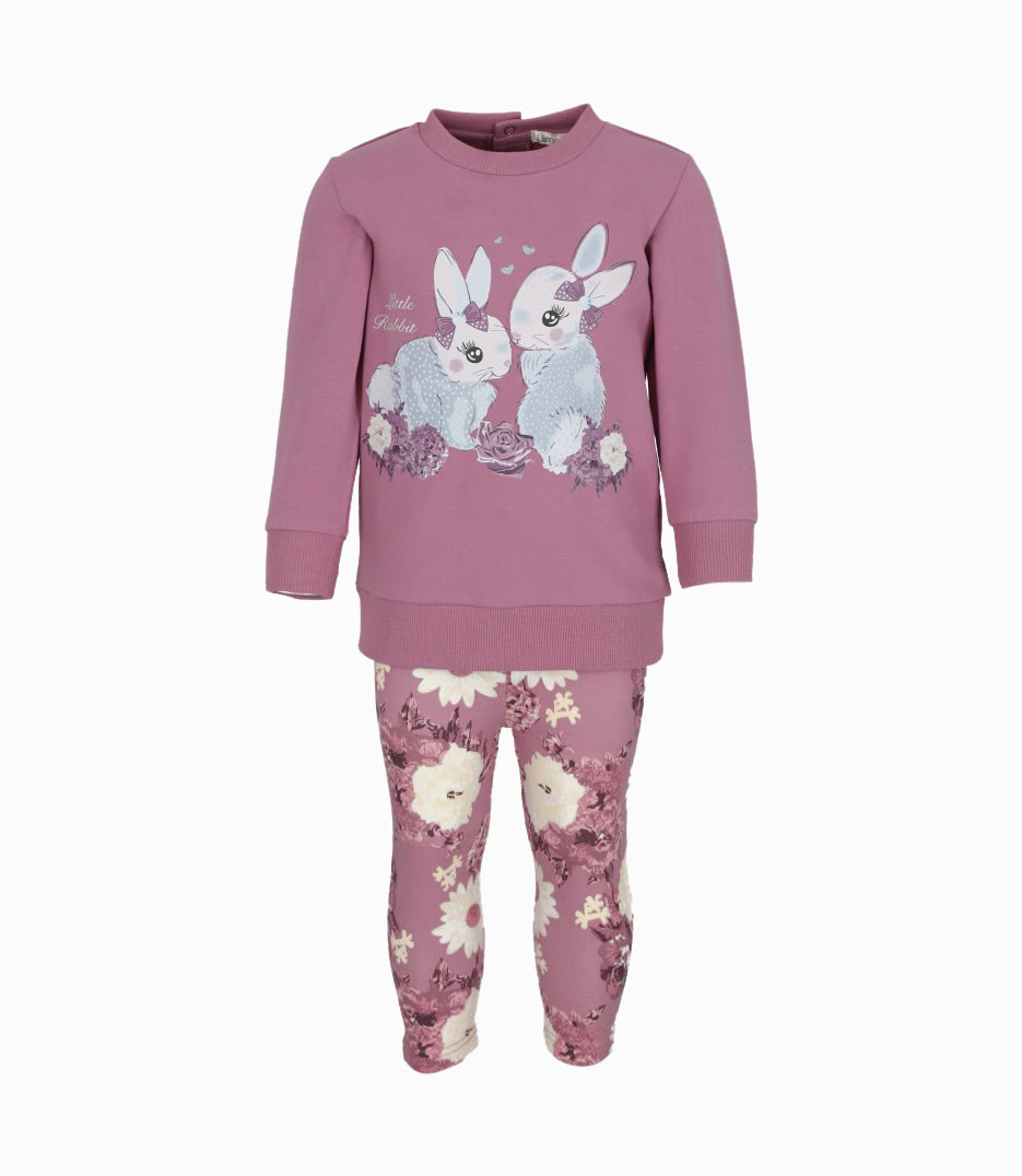 Conjunto bebé con conejos 3 meses / Palo Rosa