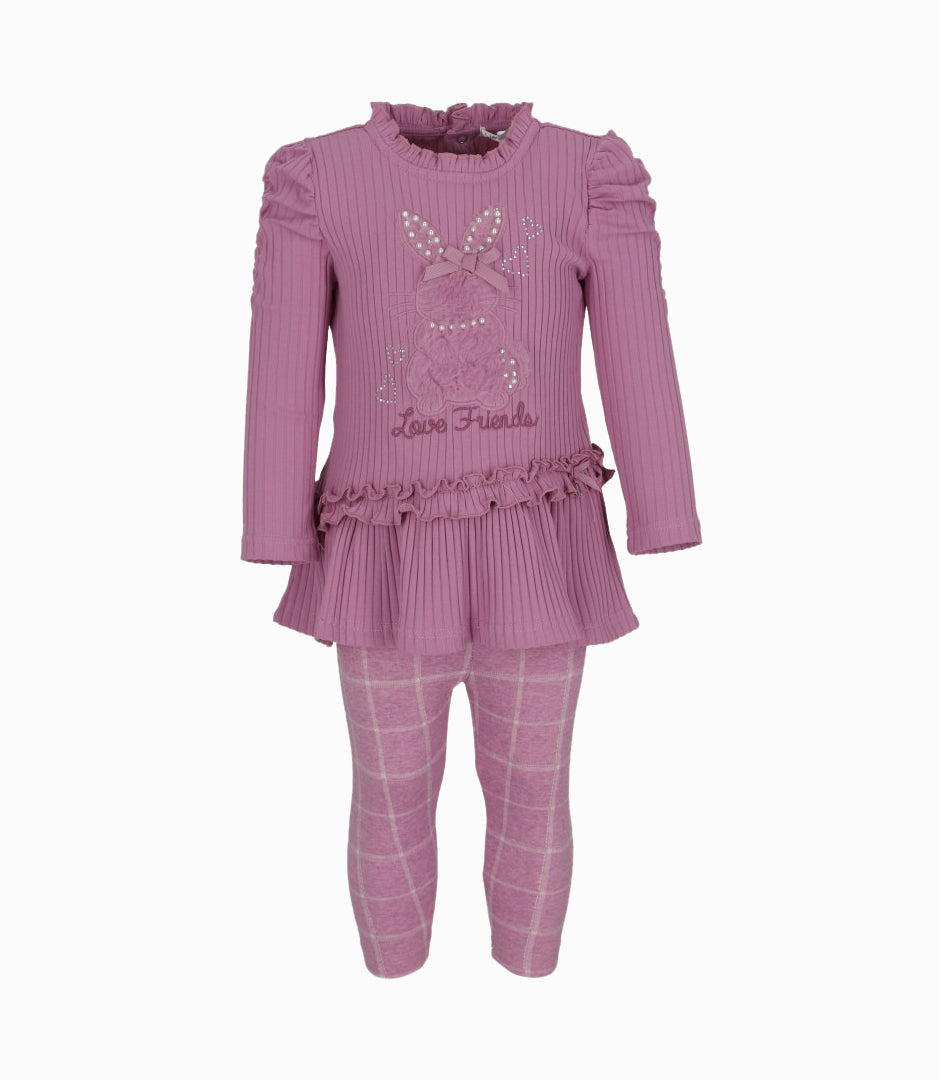 Conjunto bebé de polera y calzas 3 meses / Palo Rosa