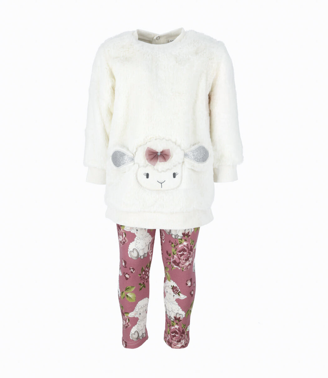 Conjunto bebé niña con oveja 3 meses / Crudo