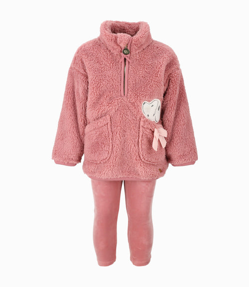 Conjunto bebé niña de polar y calzas 3 meses / Coral