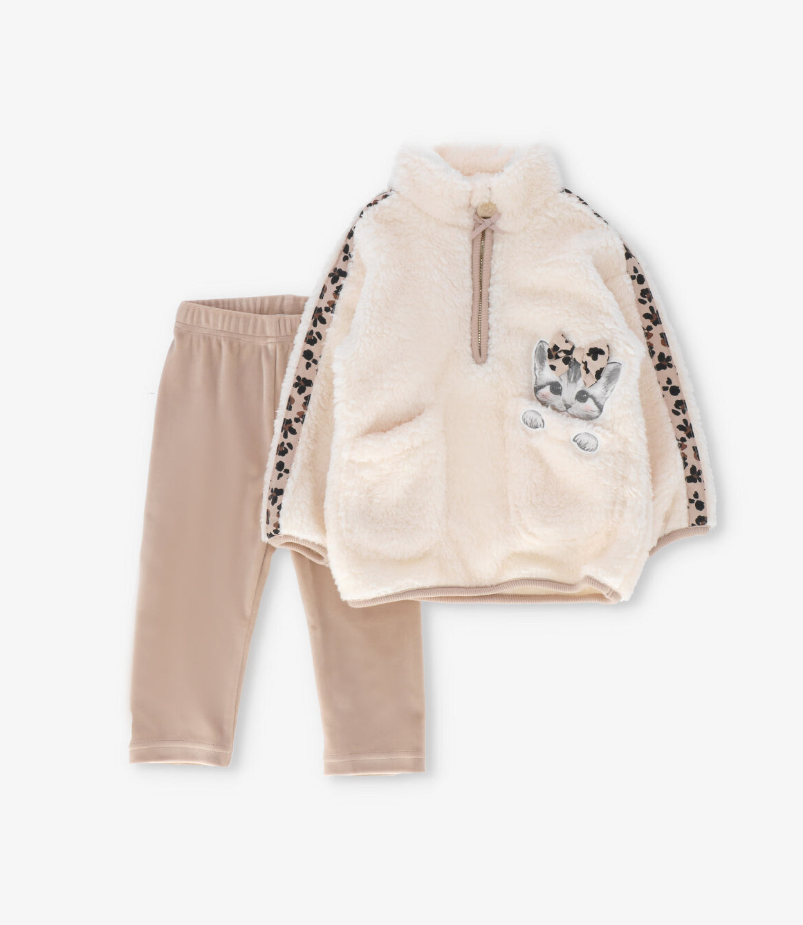 Conjunto bebé con gato 3 meses / Crudo