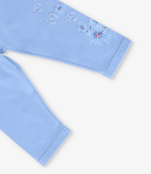 Calza bebé con flores 3 meses / Celeste