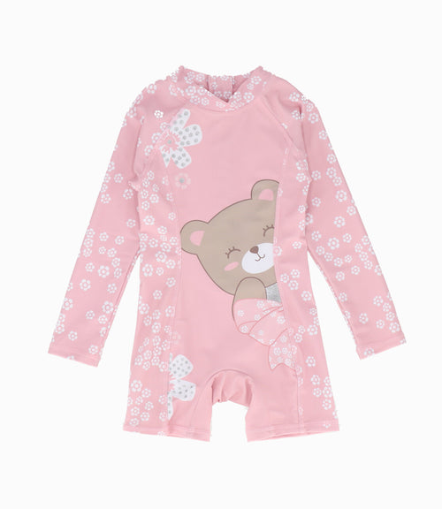 Traje de baño bebé con osito 3 meses / Rosado