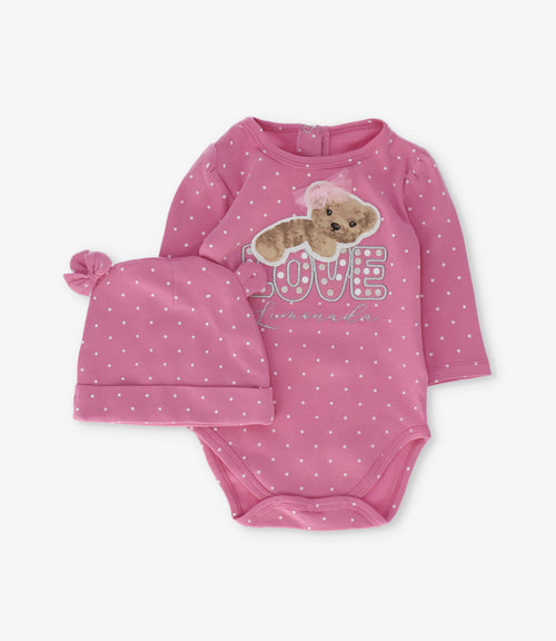 Body recién nacida con puntos y oso