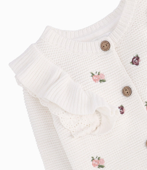 Chaleco Recién Nacida Con Flores Bordadas