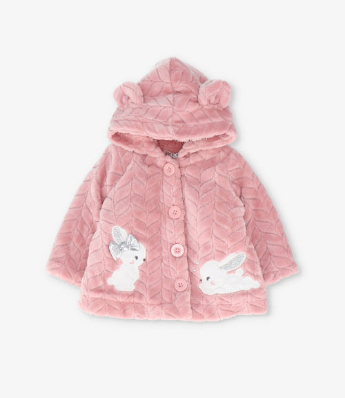 Chaqueta recién nacida trenzado con conejos 0 meses / Rosado
