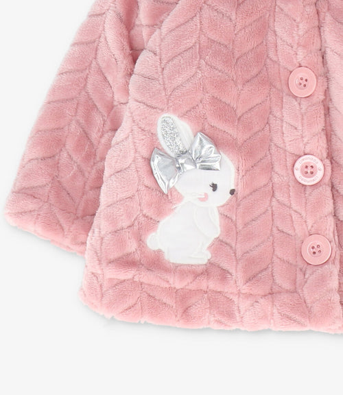 Chaqueta recién nacida trenzado con conejos 0 meses / Rosado
