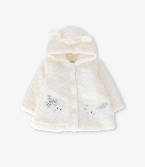 Chaqueta recién nacida trenzado con conejos 0 meses / Crudo