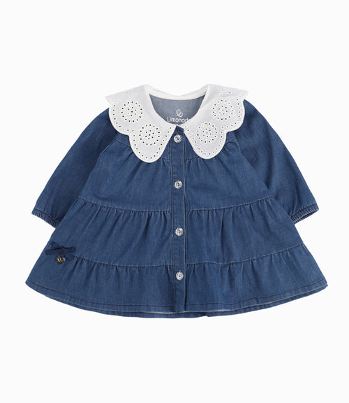Vestido Recién Nacida Con Vuelos Denim Azul