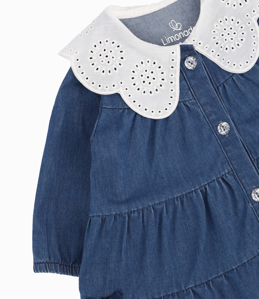Vestido Recién Nacida Con Vuelos Denim Azul