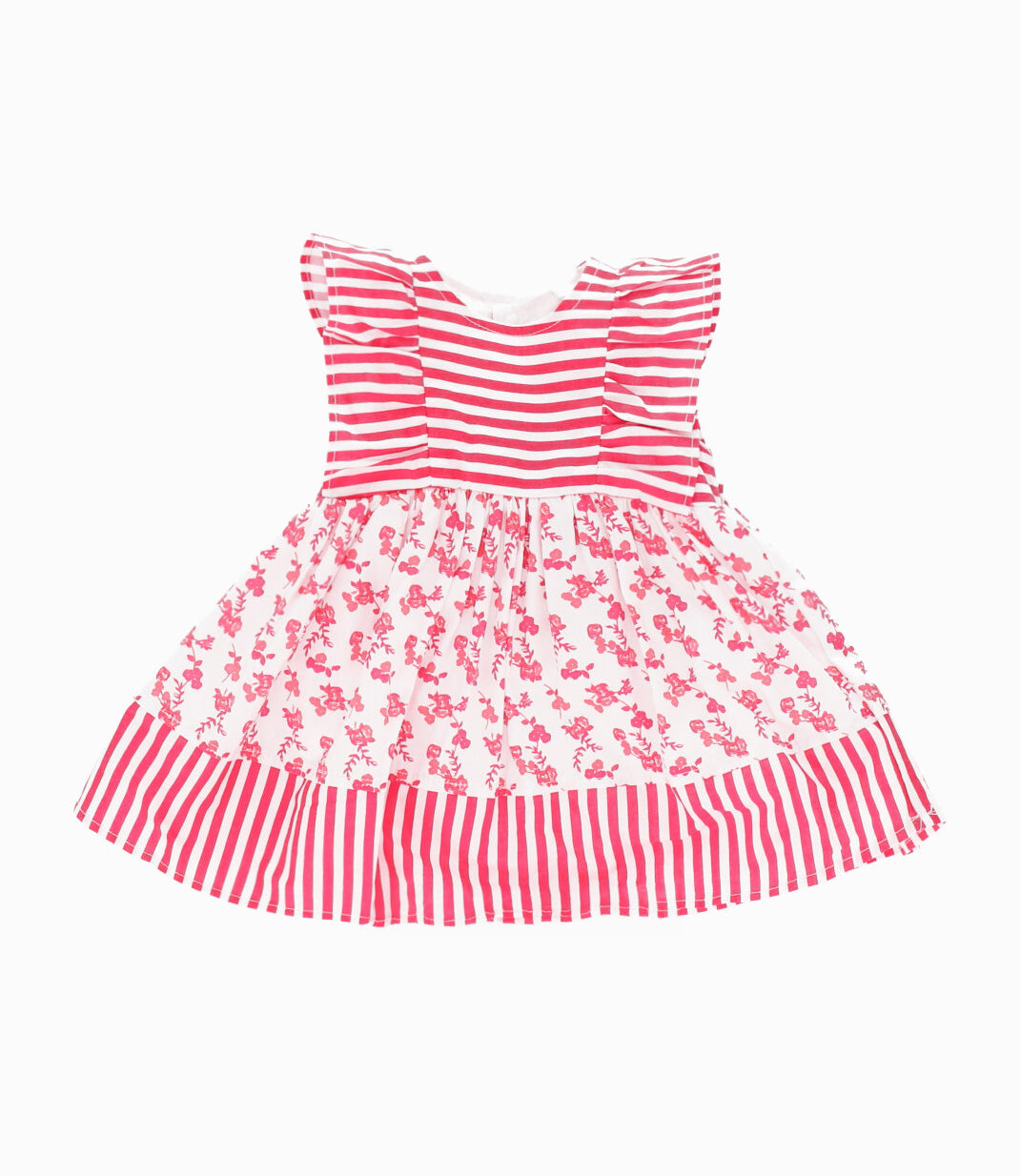 Vestido Recién Nacida Con Flores Y Rayas 0 meses / Frambuesa