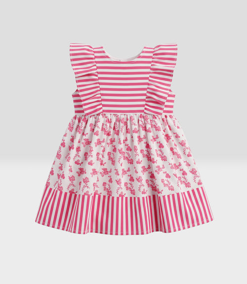 Vestido Recién Nacida Con Flores Y Rayas 0 meses / Frambuesa