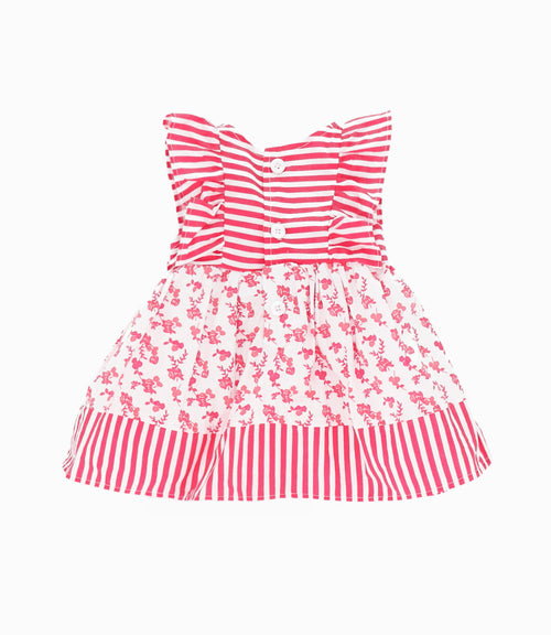 Vestido Recién Nacida Con Flores Y Rayas 0 meses / Frambuesa