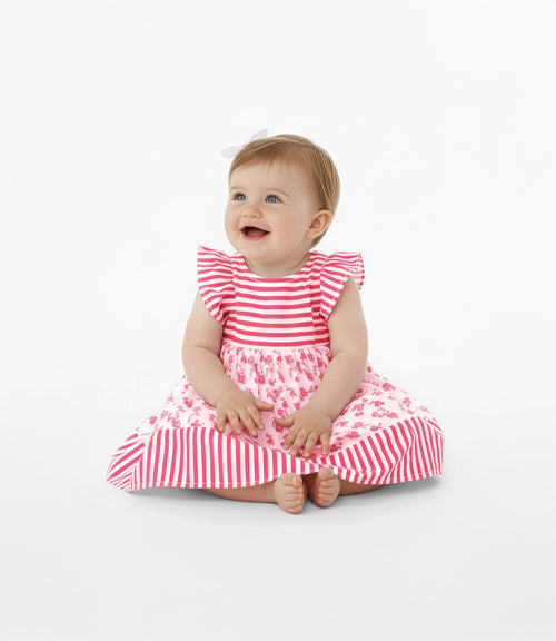 Vestido Recién Nacida Con Flores Y Rayas