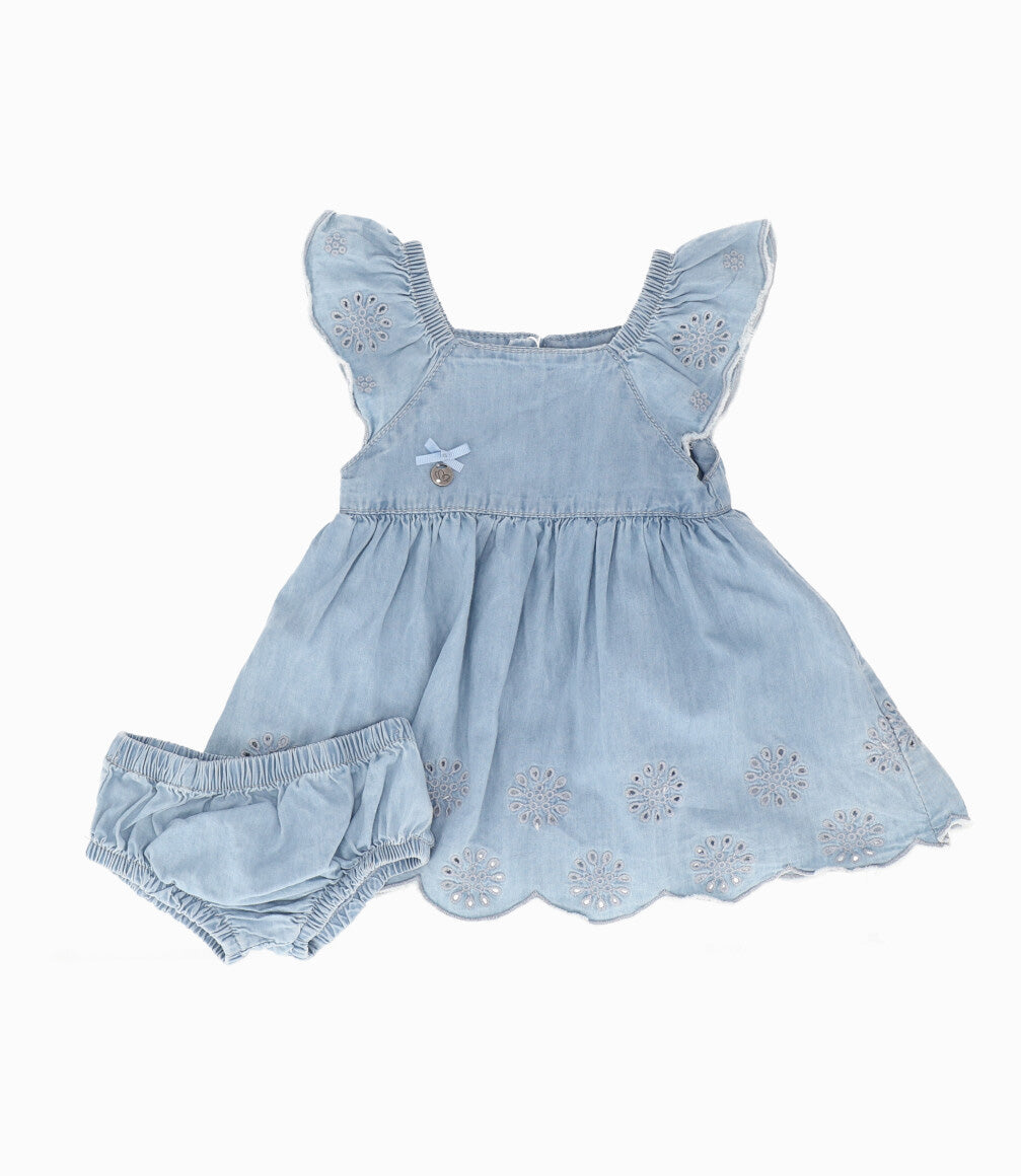 Vestido Recién Nacida Con Flores 0 meses / Celeste