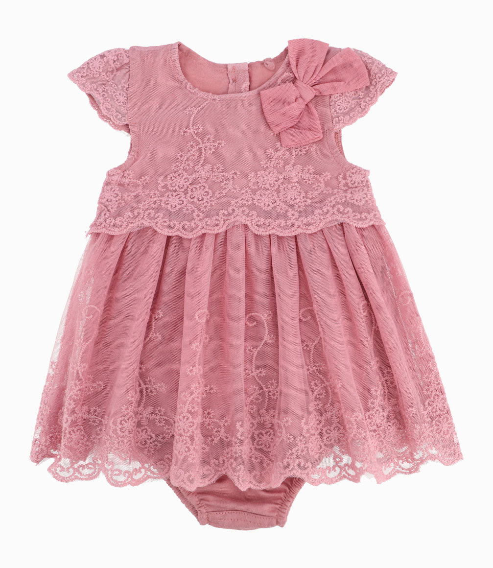 Vestido Recién Nacida Con Flores 0 meses / Palo Rosa