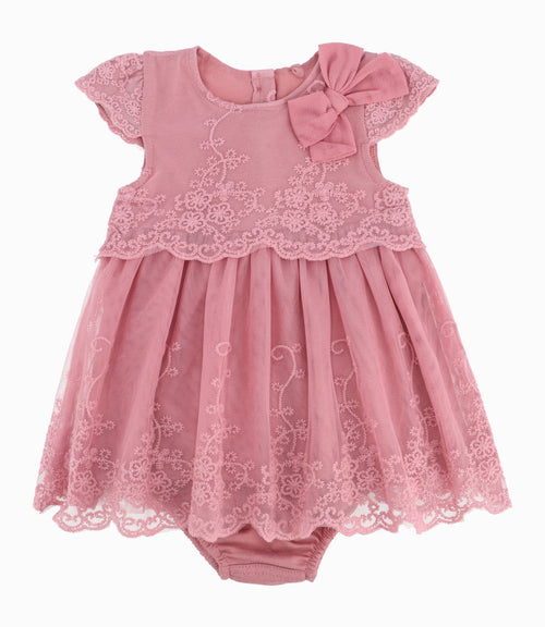 Vestido Recién Nacida Con Flores 0 meses / Palo Rosa